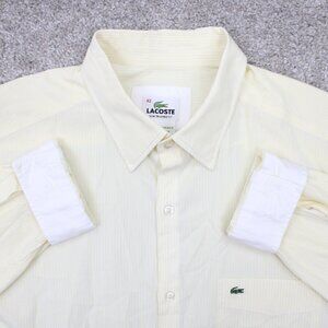Lacoste French Collar Poplin Shirt Mens 42 Yellow Flip Cuff Cotton L/S Button Up
